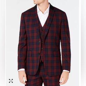 INC International Concepts Red and Black Plaid Blazer size men’s small Holiday
